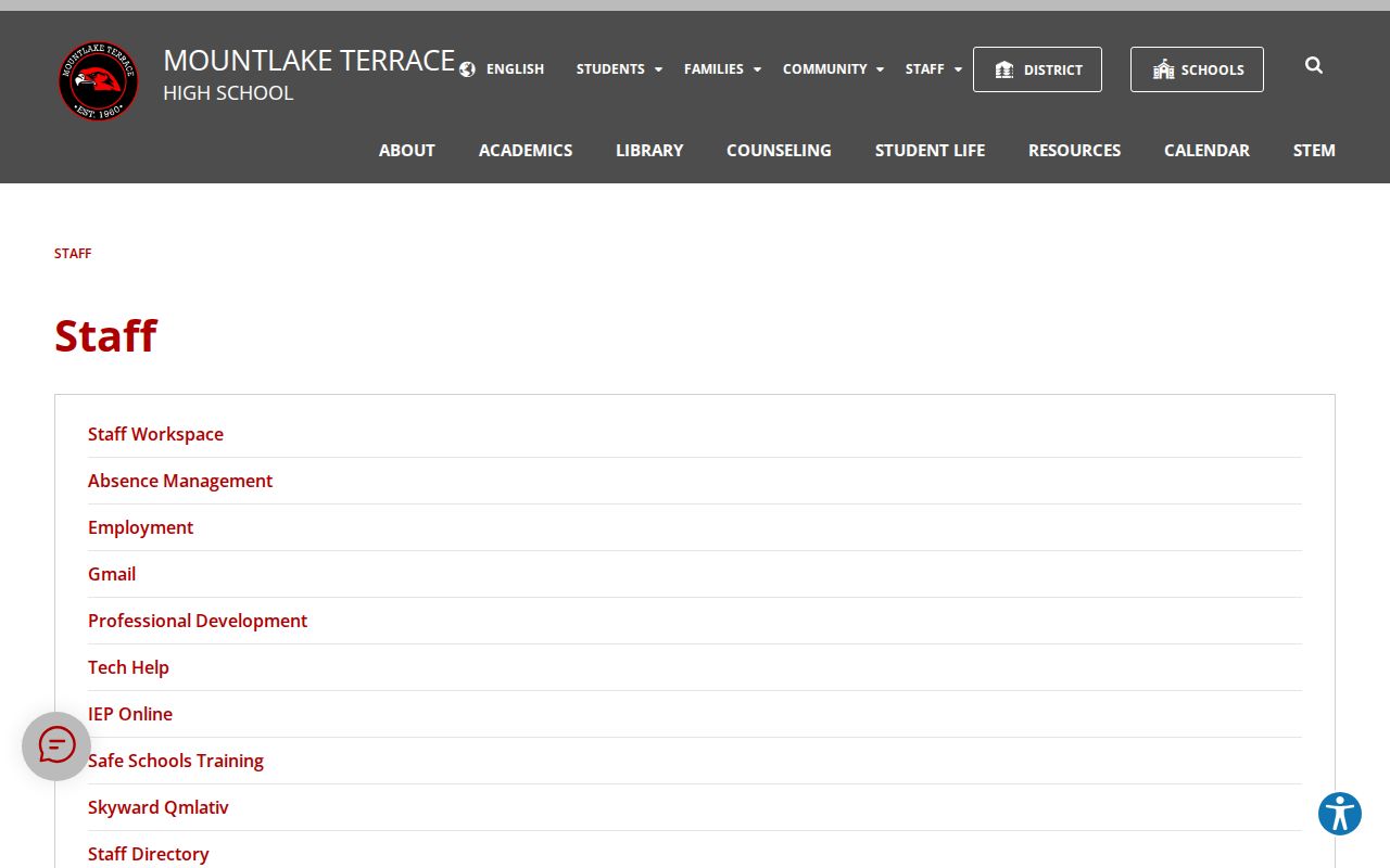 Mountlake Terrace people directory for high school staff