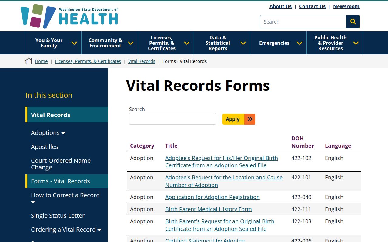 Mountlake Terrace people search through Washington vital record forms